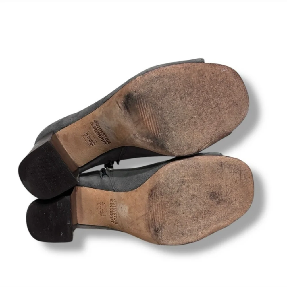 JOHNSTON & MURPHY Grey Suede Peep Toe Lizzie Booties